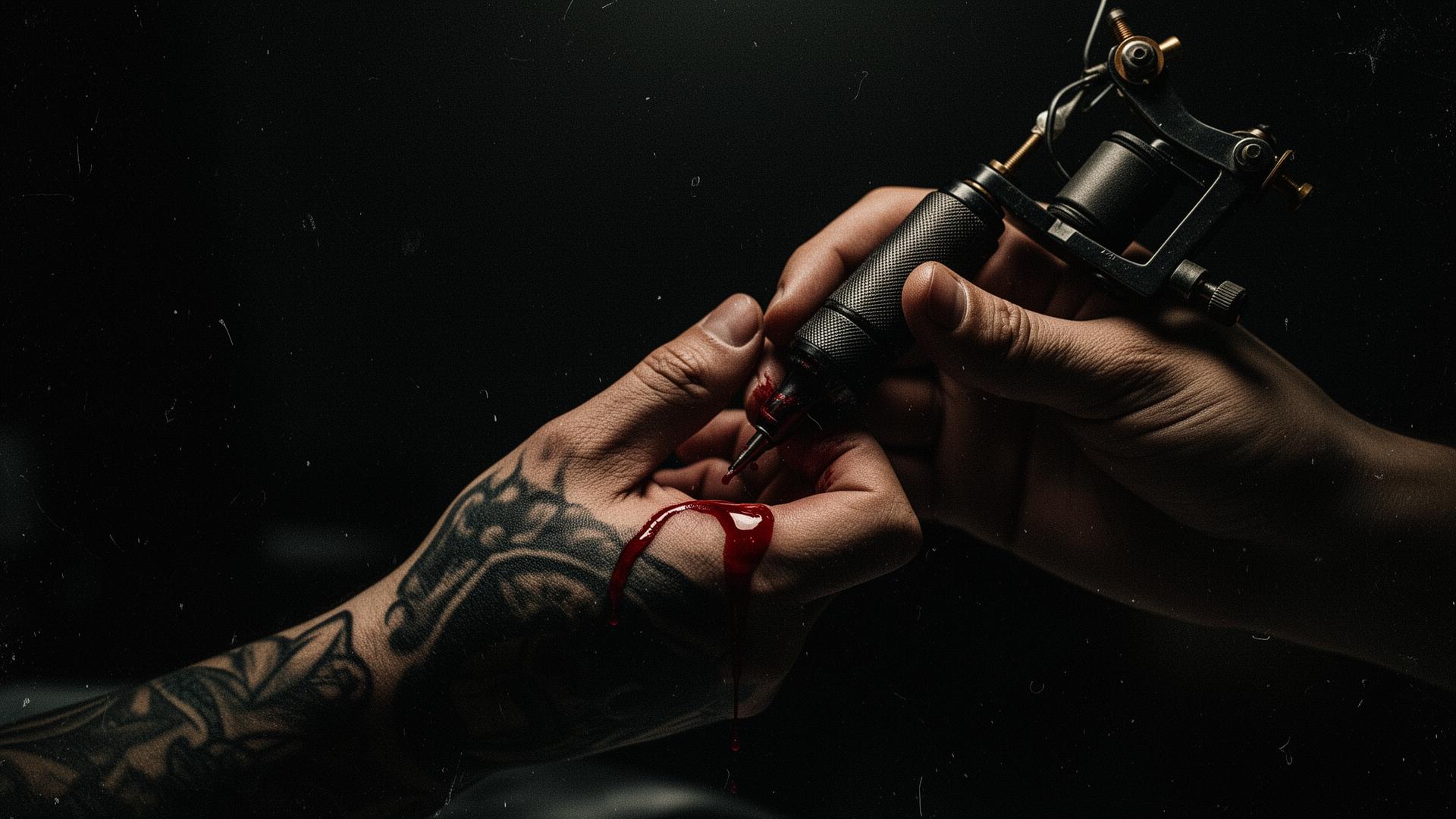 Tattoo artist hands with machine